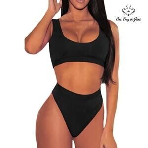 Pink Queen Crop Top High Waist Bikini Swimsuit Size XL